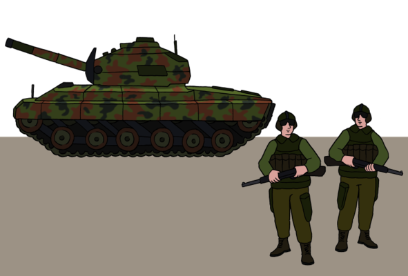 Zeichnung Panzer mit Soldaten